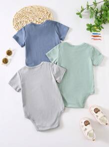 SHEIN Mono de manga corta casual para uso diario, unisex para bebés recién nacidos, adecuado para verano, primavera y otoño