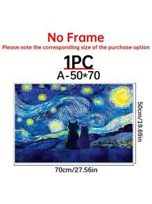 1 pieza Obra de arte de la Noche Estrellada, impresión en lienzo de obra de arte de gatos, póster de decoración de cielo nocturno, pintura de animales, pintura surrealista para decoración de habitación, estilo de Vincent Van Gogh, impresiones artísticas, decoración del hogar, pósteres, regalo ideal, para sala de estar, dormitorio, baño, cafetería