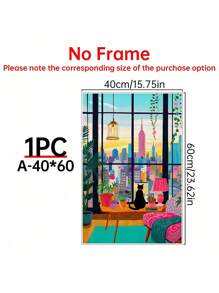 纽约猫插图、纽约艺术、彩色墙面艺术、极简主义装饰、旅行艺术、纽约、一套 1 幅、帆布海报、家庭、客厅、卧室、厨房、浴室帆布墙面装饰