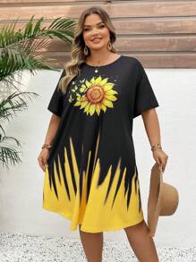 SHEIN CURVE+ 大码休闲全印花夏季连衣裙，适合海滩度假 - 彩色 - 查看 5