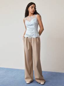 MOTF STUDIO BLUSA SEM MANGAS COM RENDA CONTRASTANTE - Azul e Branco - Visão 4