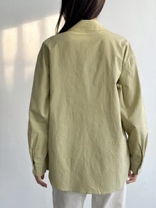 DAZY Casual Loose Solid Color Long Sleeve Women's Blouse - Olive Green - View 5
