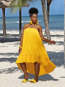 Slaydiva Vestido de verano corte evasé para mujer talla grande con hombros descubiertos