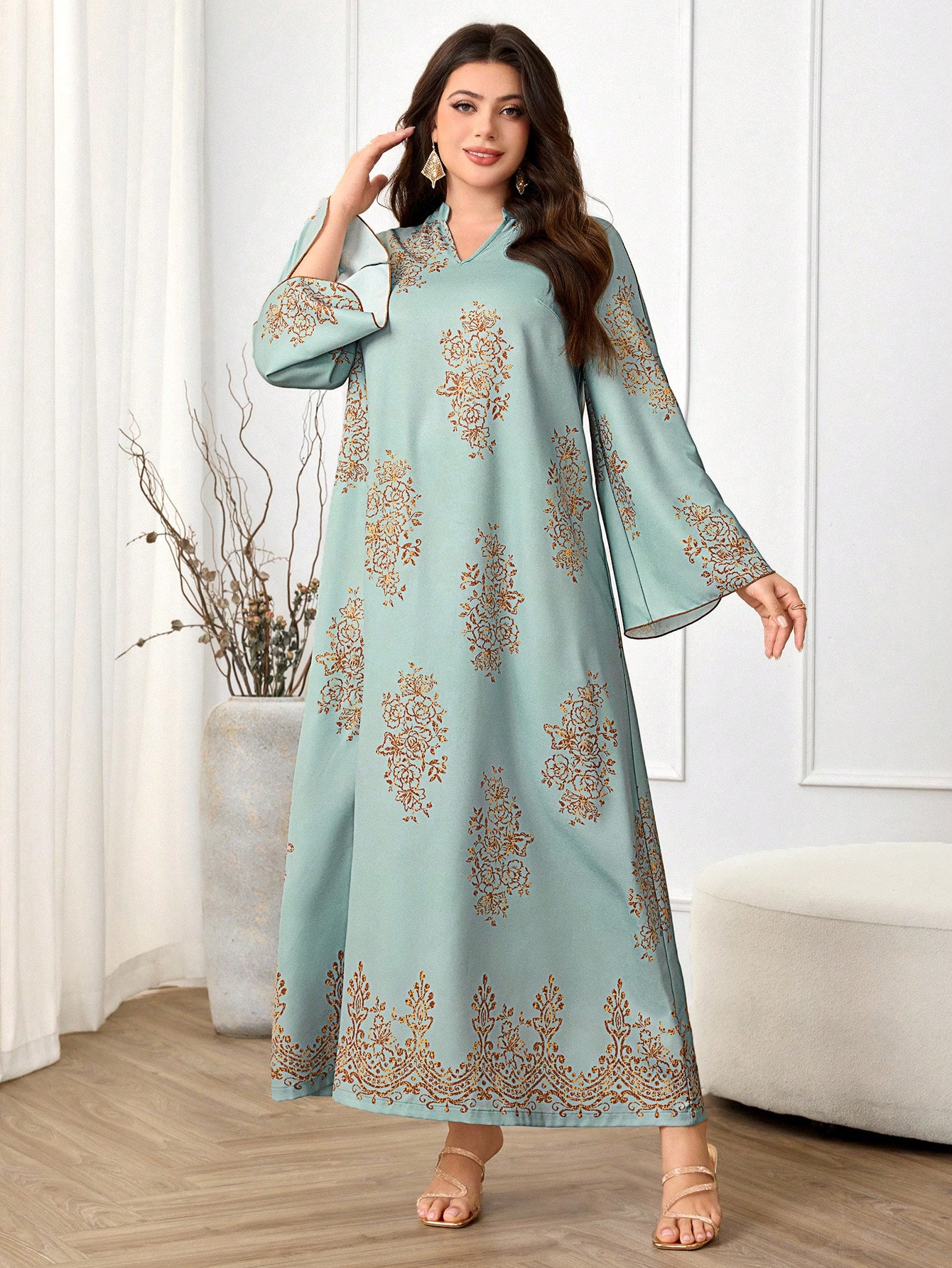 Al Najma فستان كاجوال بتصميم عربي مقاس كبير للنساء...