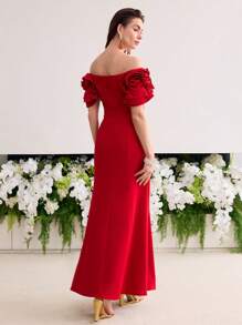 MOTF Soiréza 立体花朵露肩鸡尾酒礼服 - 紅色 - 查看 5