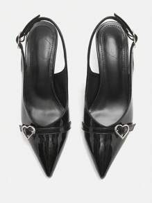 CUCCOO CURVES Wide Width High Heel Pointy Toe Elegant Black Satin Slingback Sandals, Suitable For All Seasons Spring Shoes Spring Break Easter - Black - View 7