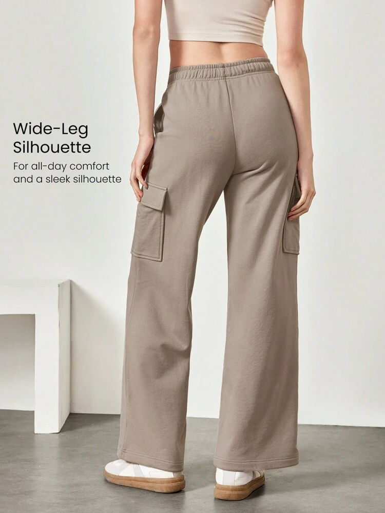 Pantaloni della tuta cargo con vita regolabile con laccio, tasche laterali, in pile, con gamba ampia, per uso quotidiano casual, adatti per tutto l'inverno