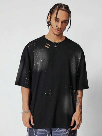 Street Life Herren Lässiges T-Shirt mit Rundhalsausschnitt, kurzen Ärmeln und Destroyed-Optik