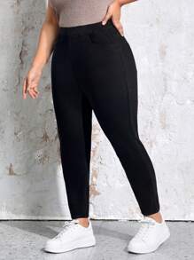 Flexra Coolmax 大码休闲百搭纯色紧身牛仔裤 - 黑色 - 查看 4