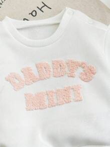 SHEIN 新生女婴字母图案针织套头衫和松紧腰裤套装，秋冬 - 彩色 - 查看 5