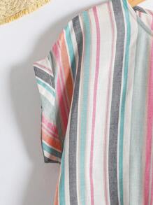 SHEIN Lässiges gestreiftes Hemd mit Bindesaum für Teen-Mädchen