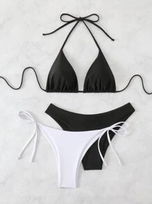 Swim Basics 3 件套女士沙滩装、夏季海滩度假泳装套装 - 黑色 - 查看 3