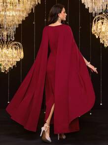 Modelyn Gaun Panjang Kasual Wanita untuk Hari Valentine Musim Semi, Gaun Malam Panjang Warna Polos Sederhana untuk Pemakaian Sehari-hari Rosso Ancora - Burgundy - View 2