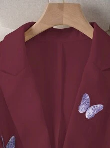 SHEIN Unity Women's Butterfly Decor Elegant Long Sleeve Blazer Fall Cloth For Women - Burgundy - View 4