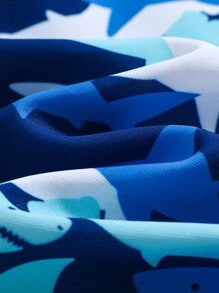 SHEIN Leap Crew 2pcs/Set Newborn Baby Boy Cartoon Shark Print Knitted Soft Stand Collar Long Sleeve Romper And Hat Set - Blue - View 7