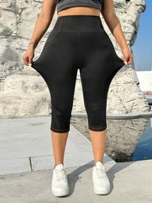 SHEIN EZwear Plus Size Pocket Minimalist Slim Fit High Waist Leggings