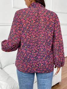 SHEIN Frenchy 大码休闲优雅系带雪纺碎花衬衫 - 彩色 - 查看 2