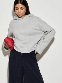 AiiRZ Ribbed Oversized Hoodie Casual Pullover Athletic Loungewear Drawstring Hood Workout Athleisure Streetwear Fall Winter Essential Cozy Sweatshirt - Grey - View 7