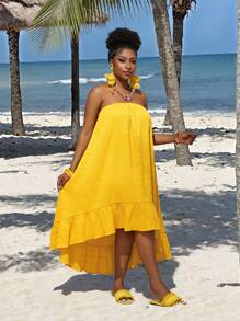 Slaydiva Vestido de verano corte evasé para mujer talla grande con hombros descubiertos