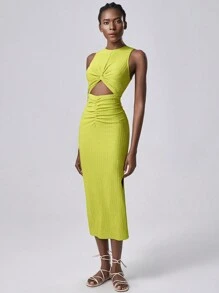 Lumivelle 女士针织纹理弹力镂空迷你连衣裙，优雅性感女士连衣裙，适合春夏季