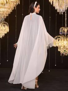 Modelyn 女士保守休闲流苏撞色长袍连衣裙