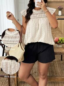 Plus Size Women Casual Floral Print Cap Sleeve Shirt, Vacation Style - Apricot - View 1