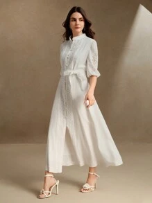 Anewsta 高领中袖长款收腰优雅都市连衣裙，适合春夏季、情人节、约会之夜