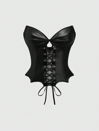 Goth Top bandeau con diseño de alas de murciélago de PU estilo gótico oscuro para mujer