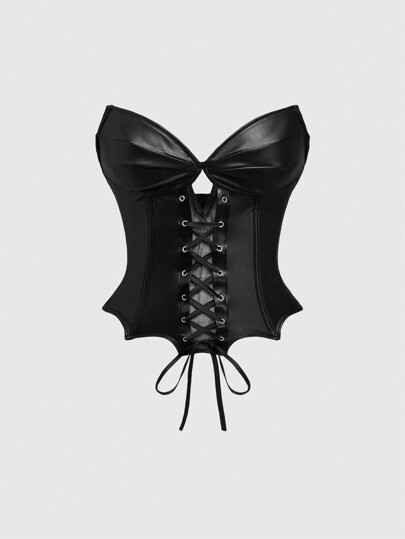 Goth Top bandeau con diseño de alas de murciélago de PU estilo gótico oscuro para mujer