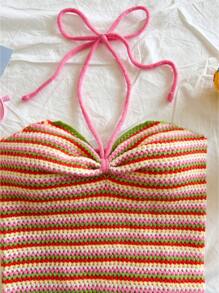 Soleia Women's Halter Backless Striped Fitted Knit Top Beach Vacation Outfits Spring Summer Outfits For Women - Multicolor - View 3