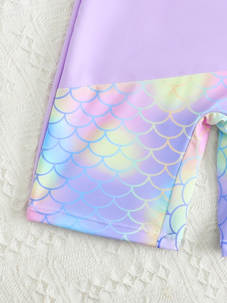 Young Girls Solid Color Patchwork Round Neck Long Sleeve Casual One Piece Swimsuit Summer Holiday - Multicolor - View 5