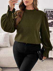 SHEIN Frenchy Plus Size Women's Casual Solid Color Shirt, Autumn/Winter