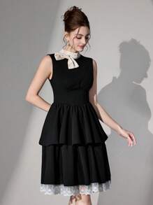 Poshira New Sleeveless Simple Casual Elegant Party Cocktail Dress, Wedding Guest Dress Music Festival Spring/Summer, Prom Dress - Black - View 5