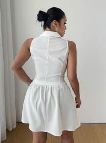 Flirla 2 件套大码女式白色休闲背心 + 迷你裙套装 - 白色 - 查看 5