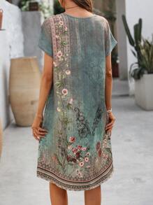 EMERY ROSE Dames zomerjurk met korte mouwen en geometrisch patroonprint