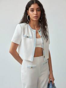 MOTF STUDIO CONTRAST BINDING BOXY JACKET - White - View 5