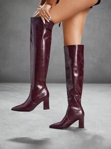 CUCCOO SZL 女士时尚秋冬高跟过膝靴，性感修身派对长靴 - 棕色 - 查看 7