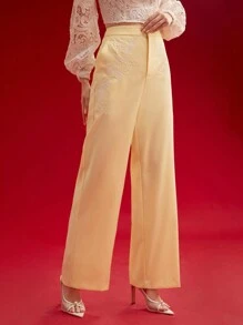 MOTF PREMIUM FLORAL EMBROIDERY TAILORED SUIT PANTS,SPRING/SUMMER - Yellow - View 7