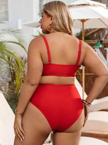 SHEIN Swim Curve Summer Plus Size 2 Pieces Red Swimwear Set For New Year Party - Red - View 2