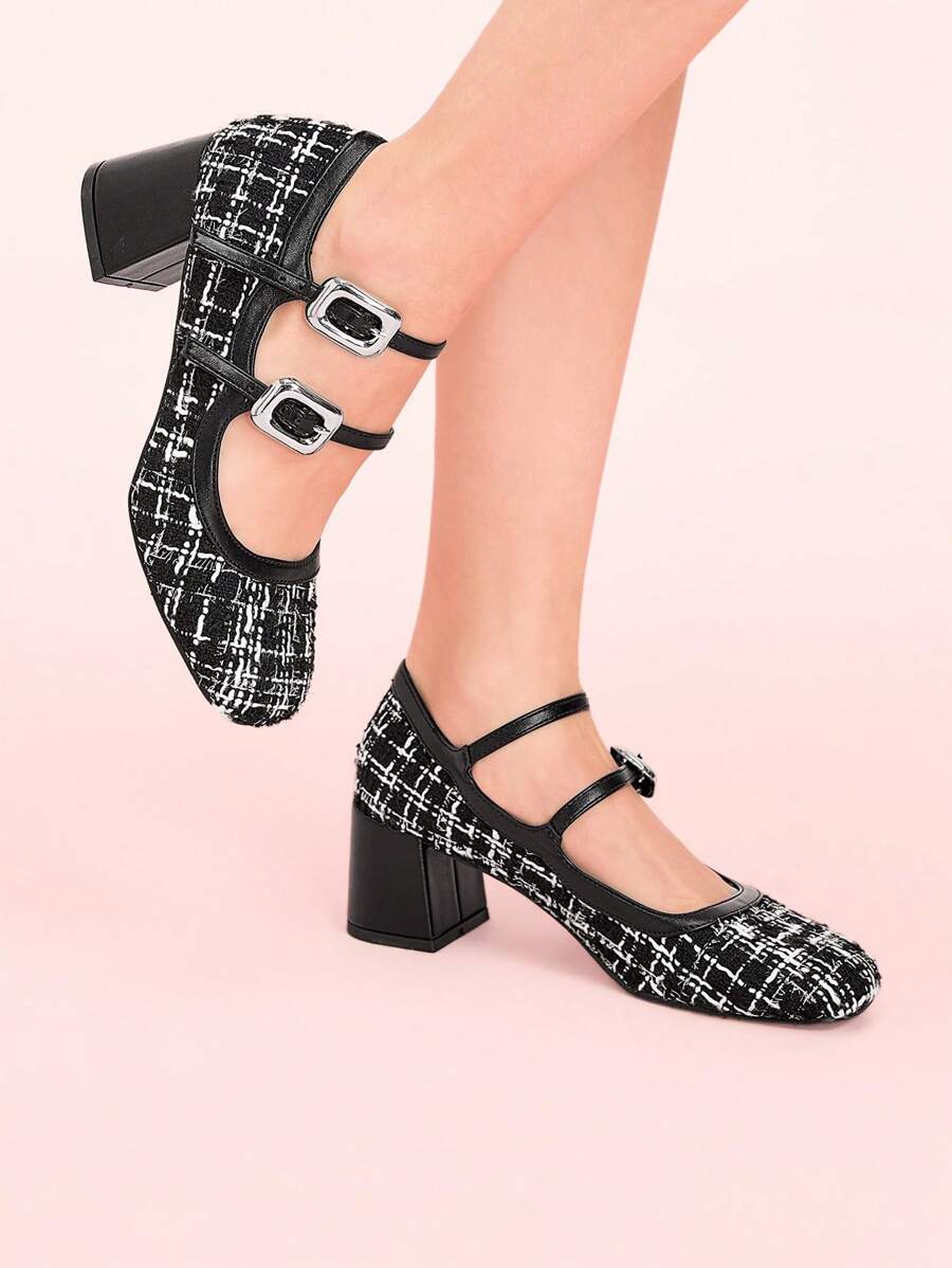 CUCCOO DOLLMOD 女士粗跟玛丽珍鞋，百搭优雅，适合春季、秋季和所有季节情人节 - 黑色 - 查看 1