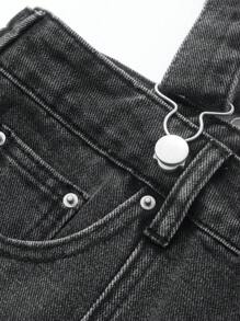 FRIFUL 女士灰色直筒牛仔连身裤工装裤连衣裙，春季 - 灰色 - 查看 8