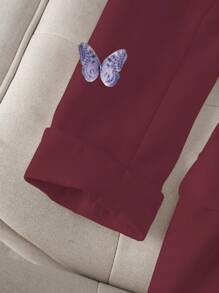 SHEIN Unity Women's Butterfly Decor Elegant Long Sleeve Blazer Fall Cloth For Women - Burgundy - View 6