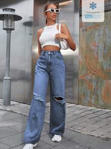 SHEIN EZwear Coolmax Casual Denim Jeans, Simple & Fashionable For Everyday Wear - Medium Wash - View 5