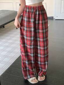 DAZY Plaid Loose Ladies' Spring Home Cozy Pants, Christmas, New Year Pajama, Fall & Winter - Red - View 3