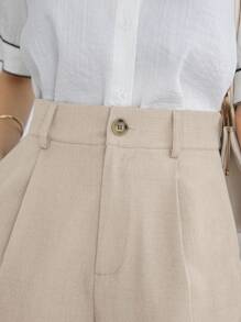 DAZY Women's Solid Color Front Button Pocket Pleated Loose Wide Leg Shorts Summer - Khaki - View 4