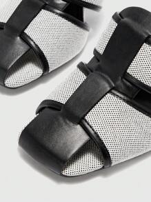 CUCCOO BIZCHIC Women's Fashionable Sexy Black Woven Square Toe Slide Sandals, Chunky High Heel, Summer Outdoor Wear Valentine's Day - Black - View 10