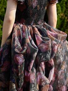 SHEIN MOD Women Organza Floral Print Layers Ruffled Maxi Dress,Valentine's Day,Boho Dress Women,Party Women Outfits,Summer Dress,Maxi Dress,Wedding Guest Dress Women,Birthday Dresses