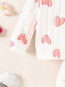 SHEIN Toddler Girls Heart Print Top And Pants Set, Round Neck Long Sleeve, Minimalist - White - View 6
