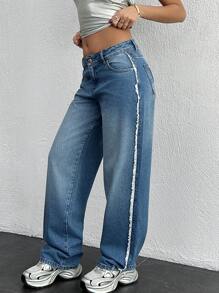 EURMUSE WOMEN HIGH WAIST STRAIGHT JEANS - Medium Wash - View 1