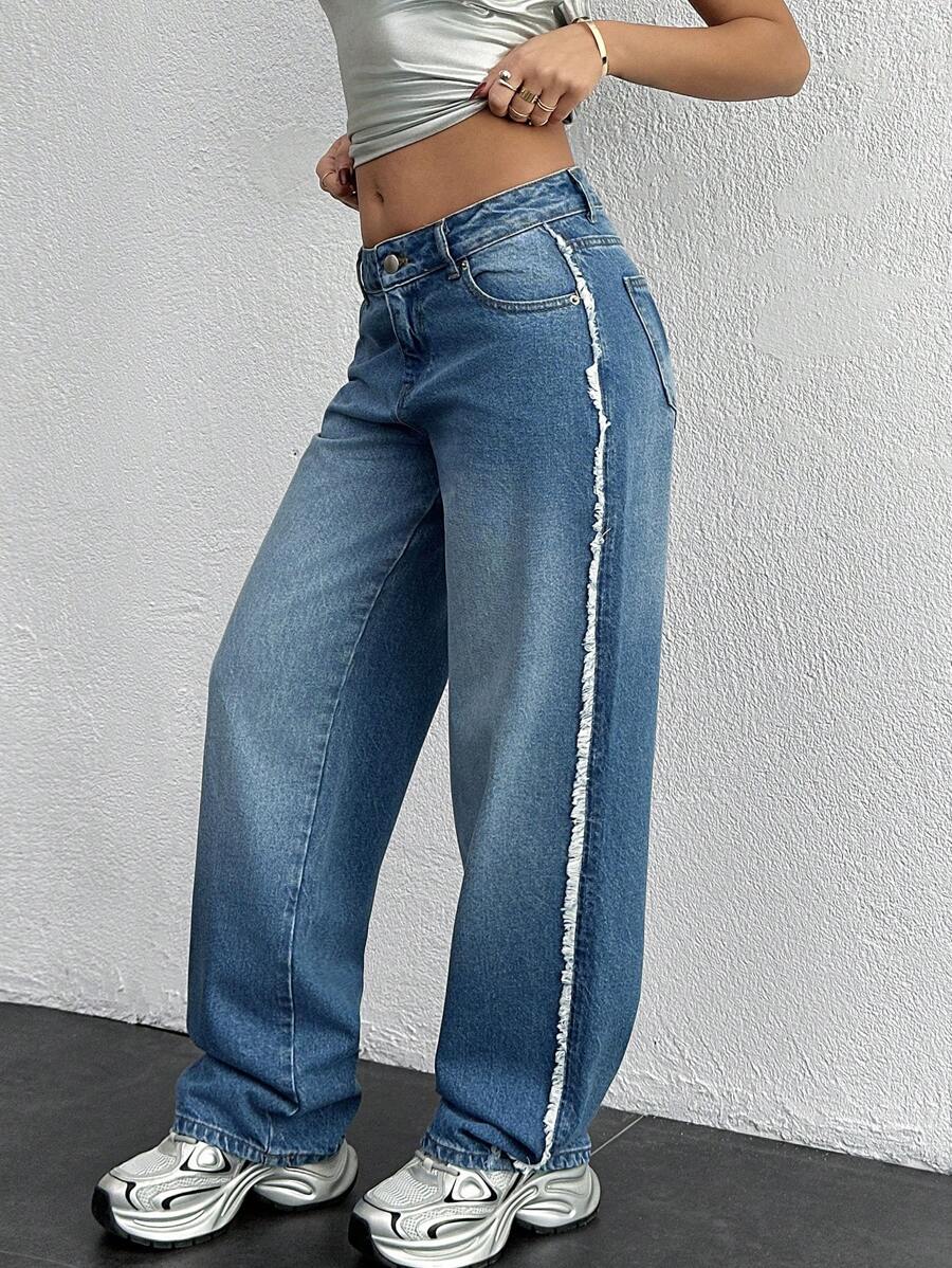 EURMUSE WOMEN HIGH WAIST STRAIGHT JEANS - Medium Wash - View 1